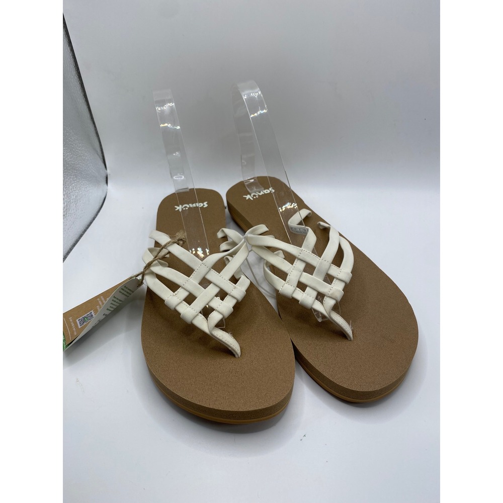 Sanuk Yoga Sandy II Womens White Woven Strap Flip Flop Sandals 1169691 TWT Size9